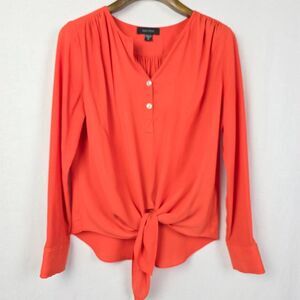 Karen Kane Tie Front Blouse Orange Long Sleeve M